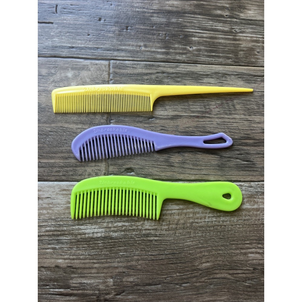 LOT‎ OF 3 Vintage Goody Unbreakable Wide Tooth Handle Combs Comb Green Yellow